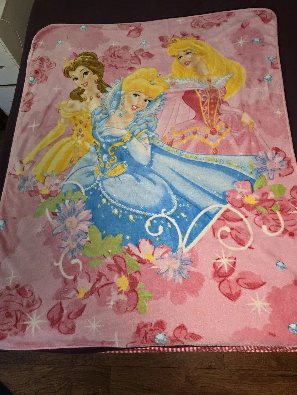 Vintage Disney Princess Fleece Blanket Belle Cinderella Aurora throw